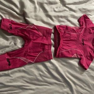 Off white hot pink shorts and top stretchy